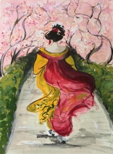 Original painting of a Japanese woman. Watercolour on paper, by Jenny Neill.