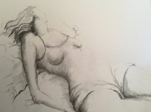 Original drawing of woman sleeping. Pencil on paper, by Jenny Neill.
