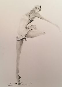 Original drawing of a dancer. Ink on paper, by Jenny Neill.
