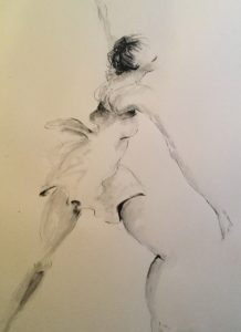 Original drawing of a dancer. Ink on paper, by Jenny Neill.