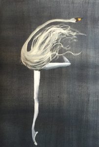 Original painting of a dancing swan. Watercolour on paper, by Jenny Neill.