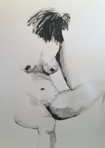 Original drawing of nude woman. Ink on paper, by Jenny Neill.