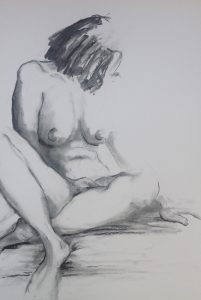 Original drawing of nude woman sitting. Pencil on paper, by Jenny Neill.