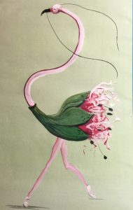Original painting of pink flamingo. Watercolour on paper, by Jenny Neill.