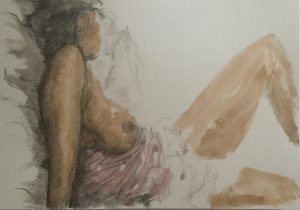 Original painting of reclining woman. Watercolour on paper, by Jenny Neill.
