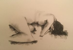 Original drawing of sleeping woman. Charcoal on paper, by Jenny Neill.