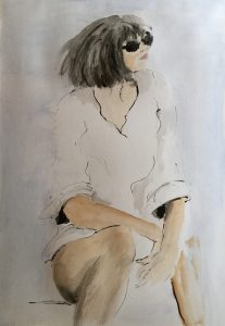 Original painting of woman in white. Watercolour on paper, by Jenny Neill.