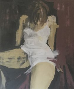 Original painting of woman in white. Acrylic gouache on canvas, by Jenny Neill.