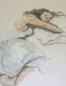 Original painting of woman resting. Watercolour on paper, by Jenny Neill.