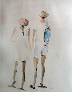 Original painting of young couple holding hands. Watercolour on paper, by Jenny Neill.