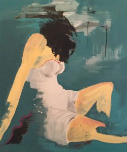 Original painting of a woman reclining. Acrylic gouache on canvas, by Jenny Neill.