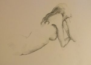 Original drawing of a woman reclining. Pencil on paper, by Jenny Neill.