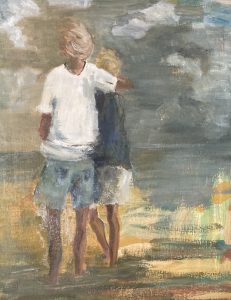 Original painting of boys by the sea. Oil on canvas, by Jenny Neill.