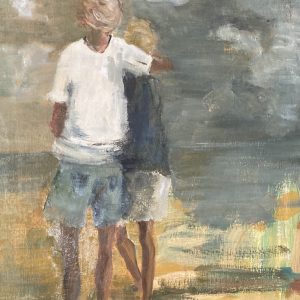 Original painting of boys by the sea. Oil on canvas, by Jenny Neill.